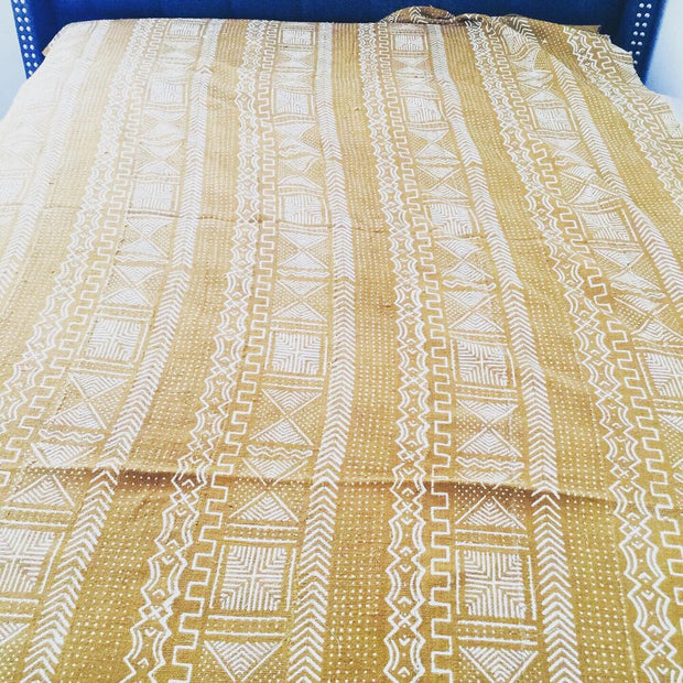 Geometric Mustard Mudcloth Queen Blanket Mali.