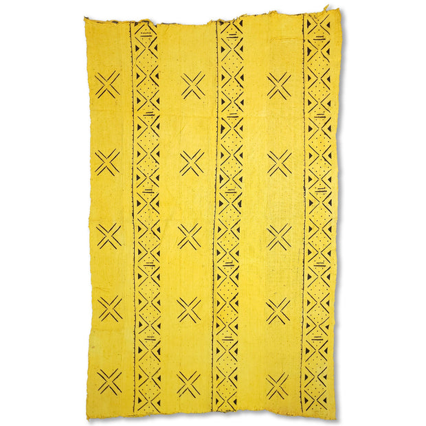 Black Crosses and Patterned Lines on Yellow Mudcloth