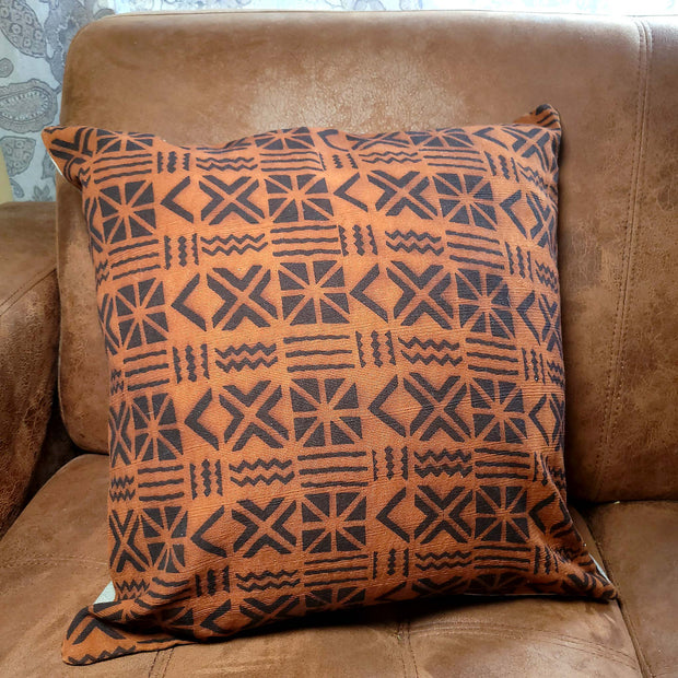 Black Patterned Squares on Rust Pillowcase