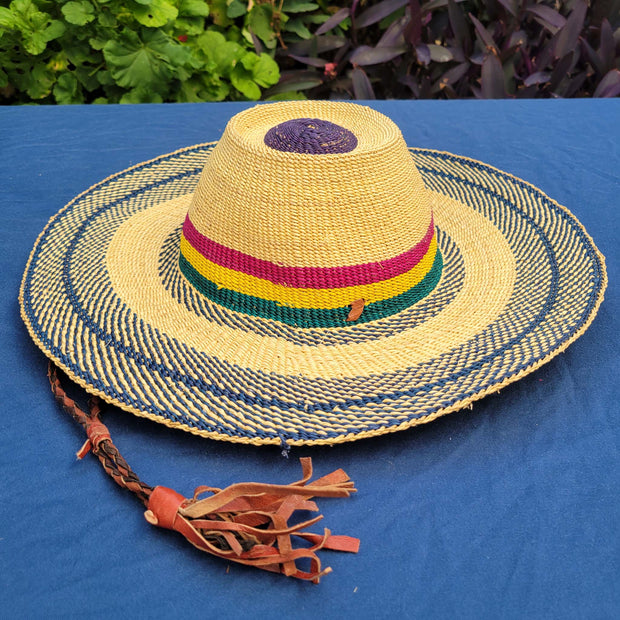Blue Brim with Colorful Accents Straw Hat