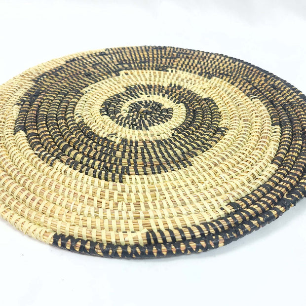 Brown Jagged Spiral Flat Senegalese Basket