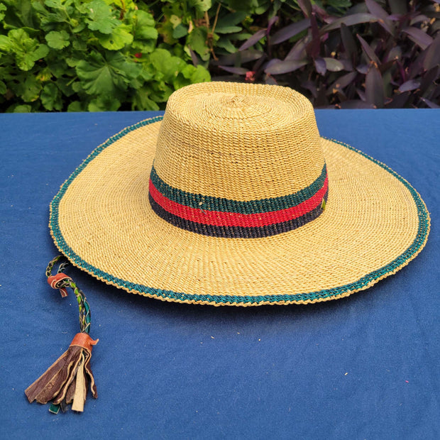 Green Stripe Brim with Green and Blue Accents Straw Hat