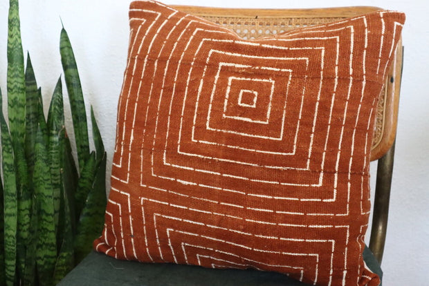 Concentric Squares on Rust Pillowcase