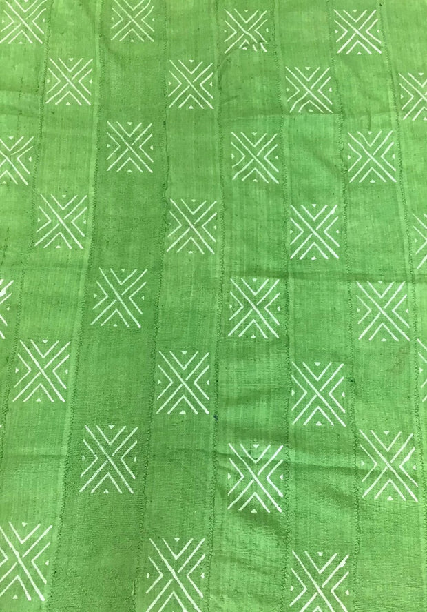 White Intersection Pattern on Green Mudcloth
