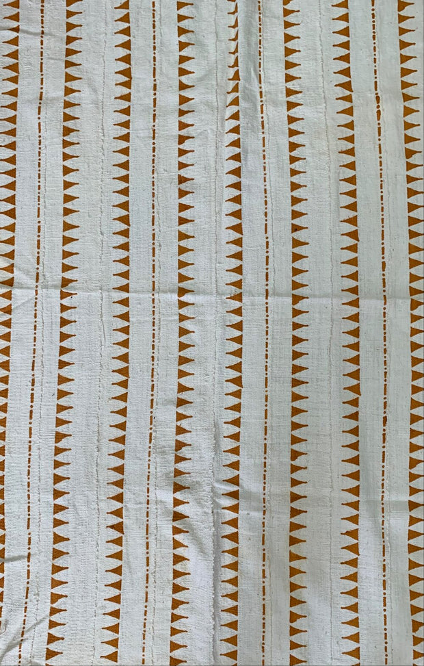 Brown Triangle Dots White Mudcloth Fabric.