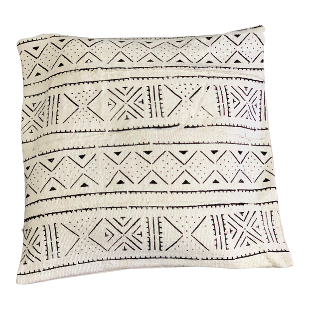 Various Patterns on White Mudcloth Pillowcase