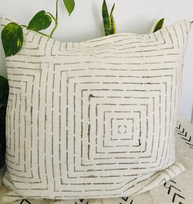 Grey Lined Squares on White Pillowcase