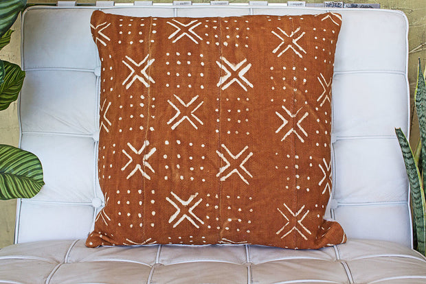 Crosses and Squared Dots on Large Rust Pillowcase