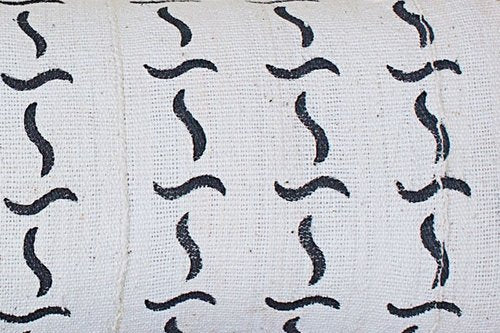 Squiggles On White Lumbar Mali Mudcloth Fabric.