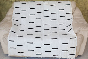 Black Dashes White African Mudcloth Fabric.