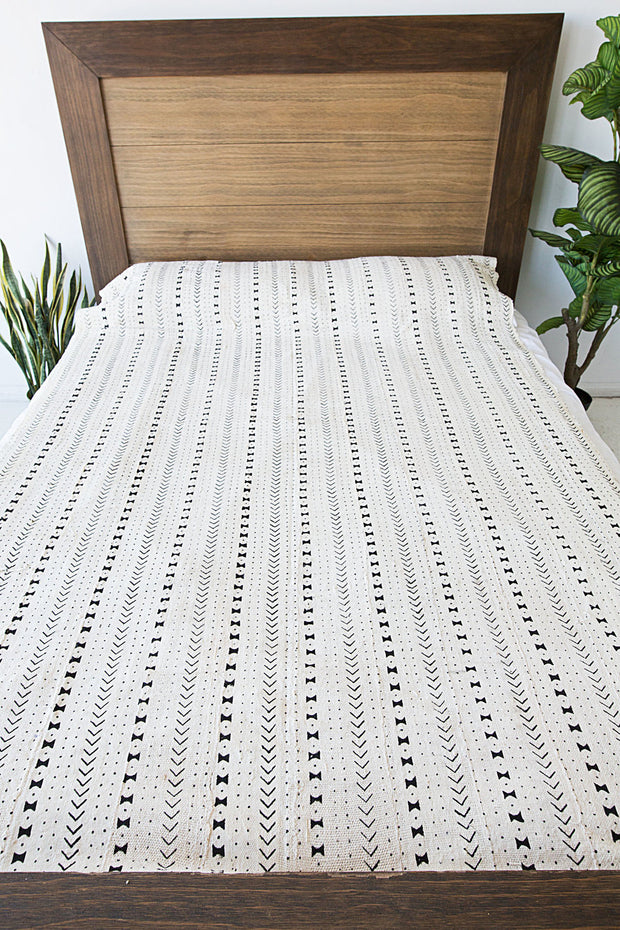 Queen Sized Mali Mudcloth White Blanket.