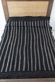 Black Striped Mali Mudcloth Queen Blanket.