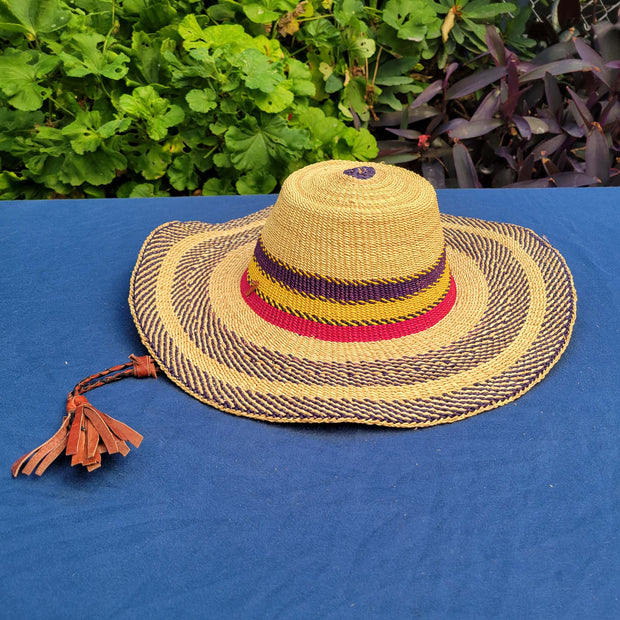 Purple Brim with Yellow and Pink Accents Straw Hat