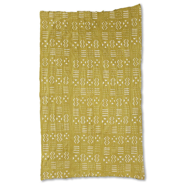 White Circles, Lines, and Triangles on Mustard Mudcloth