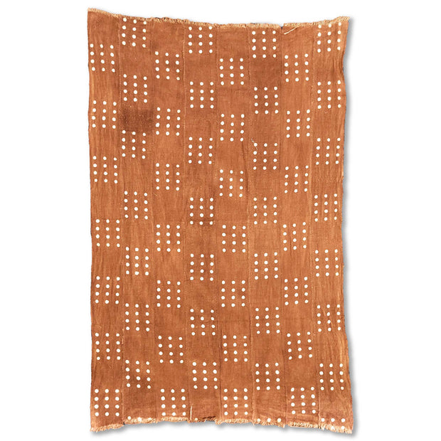 White Dotted Squares on Light Rust Mudcloth