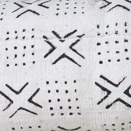 X's and Squared Dots On White Lumbar Mali Mudcloth Fabric.