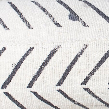 Thin Black Chevrons On White Lumbar Mali Mudcloth Fabric.